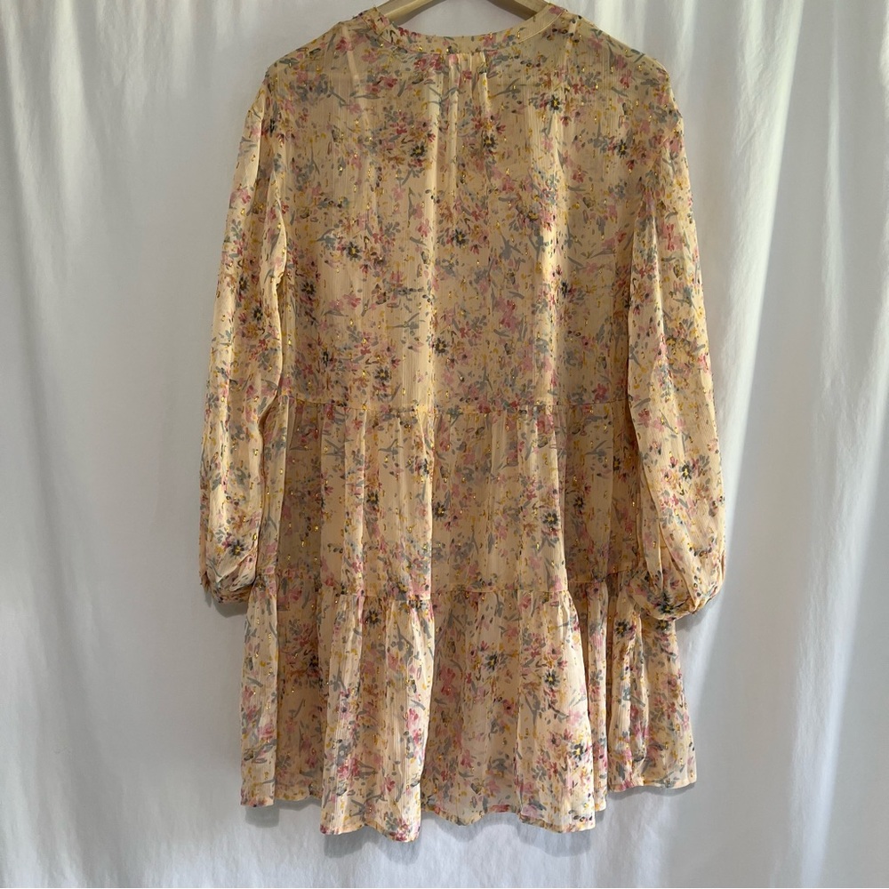 A.N.A New Apparel Size Large Long Sleeve Dress Slip Metallic Floral Buttons Pink - Picture 12 of 16